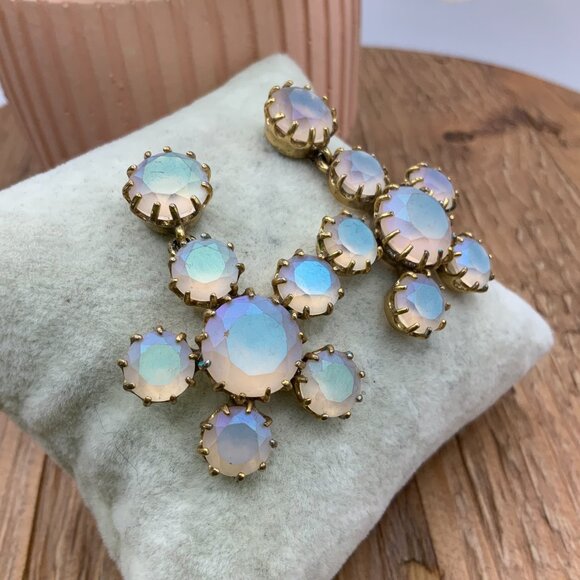 J.Crew Iridescent Crystal Cluster Flower Drop Gold Tone Stud Earrings - Picture 4 of 5